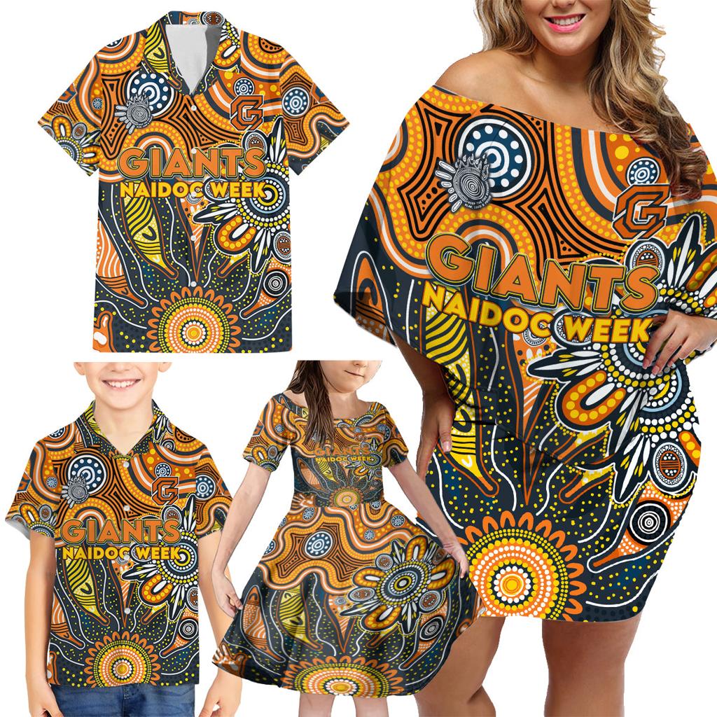Personalised Giants NAIDOC Week 2024 Family Matching Off Shoulder Short Dress and Hawaiian Shirt Aussie Aboriginal Art