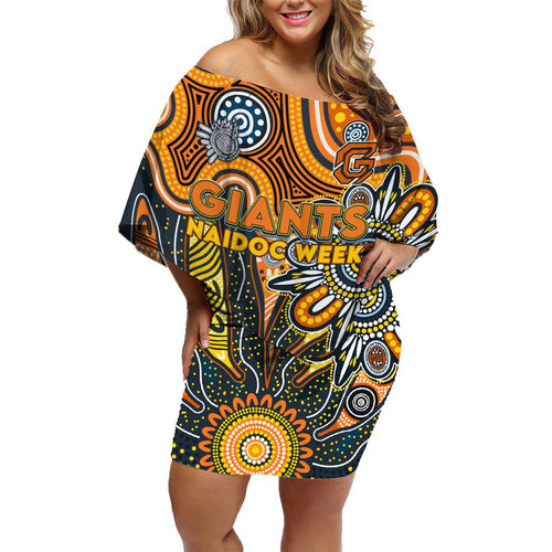Personalised Giants NAIDOC Week 2024 Family Matching Off Shoulder Short Dress and Hawaiian Shirt Aussie Aboriginal Art