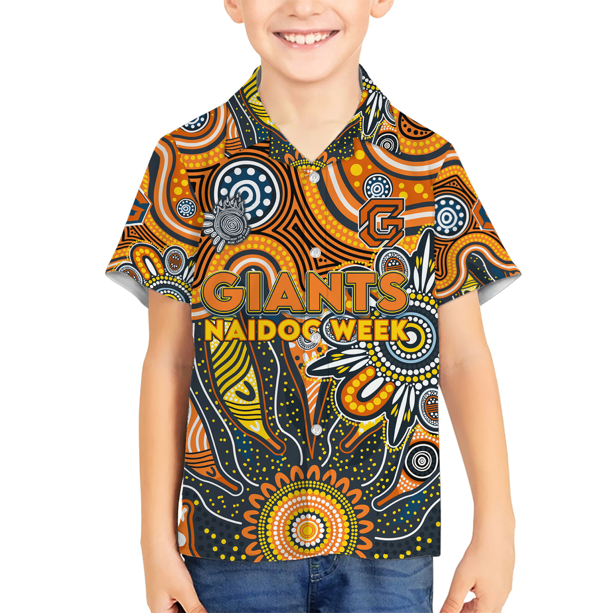 Personalised Giants NAIDOC Week 2024 Kid Hawaiian Shirt Aussie Aboriginal Art