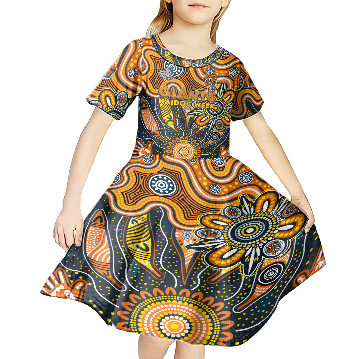 Personalised Giants NAIDOC Week 2024 Kid Short Sleeve Dress Aussie Aboriginal Art
