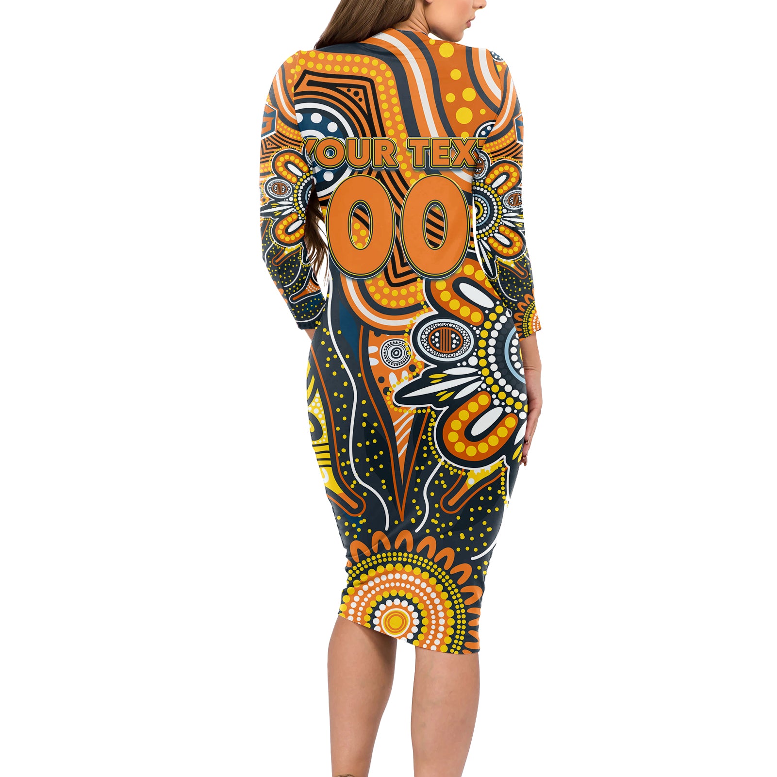 Personalised Giants NAIDOC Week 2024 Long Sleeve Bodycon Dress Aussie Aboriginal Art