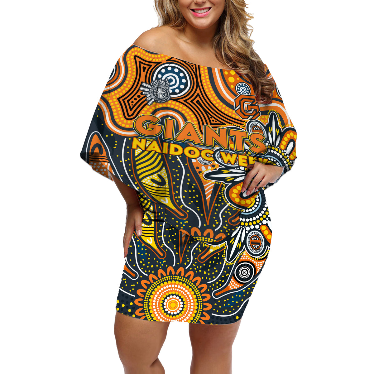 Personalised Giants NAIDOC Week 2024 Off Shoulder Short Dress Aussie Aboriginal Art