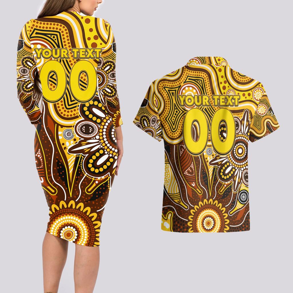 Personalised Hawks NAIDOC Week 2024 Couples Matching Long Sleeve Bodycon Dress and Hawaiian Shirt Aussie Aboriginal Art