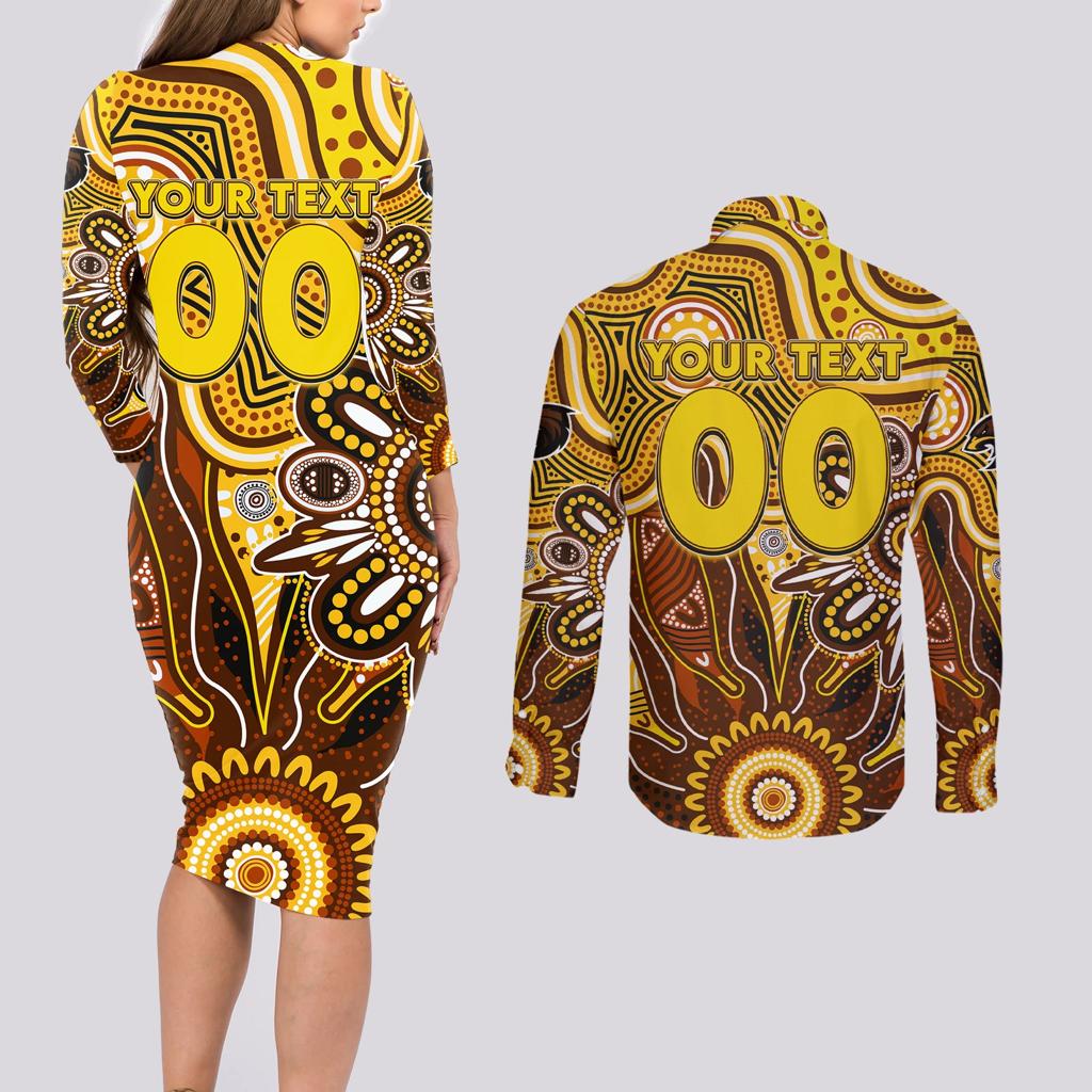 Personalised Hawks NAIDOC Week 2024 Couples Matching Long Sleeve Bodycon Dress and Long Sleeve Button Shirt Aussie Aboriginal Art