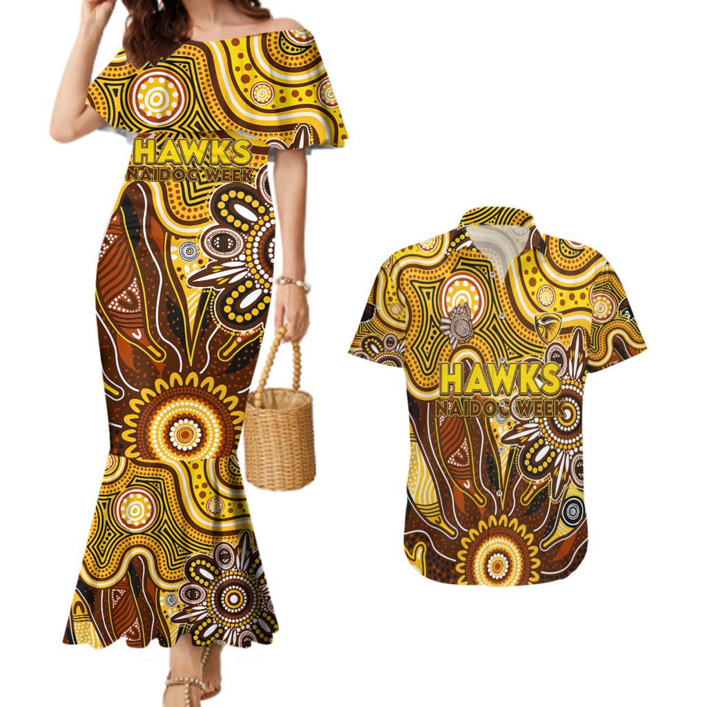 Personalised Hawks NAIDOC Week 2024 Couples Matching Mermaid Dress and Hawaiian Shirt Aussie Aboriginal Art