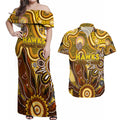 Personalised Hawks NAIDOC Week 2024 Couples Matching Off Shoulder Maxi Dress and Hawaiian Shirt Aussie Aboriginal Art