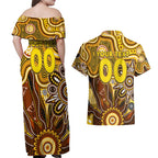 Personalised Hawks NAIDOC Week 2024 Couples Matching Off Shoulder Maxi Dress and Hawaiian Shirt Aussie Aboriginal Art