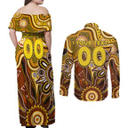 Personalised Hawks NAIDOC Week 2024 Couples Matching Off Shoulder Maxi Dress and Long Sleeve Button Shirt Aussie Aboriginal Art