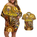 Personalised Hawks NAIDOC Week 2024 Couples Matching Off Shoulder Short Dress and Hawaiian Shirt Aussie Aboriginal Art