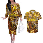 Personalised Hawks NAIDOC Week 2024 Couples Matching Off The Shoulder Long Sleeve Dress and Hawaiian Shirt Aussie Aboriginal Art