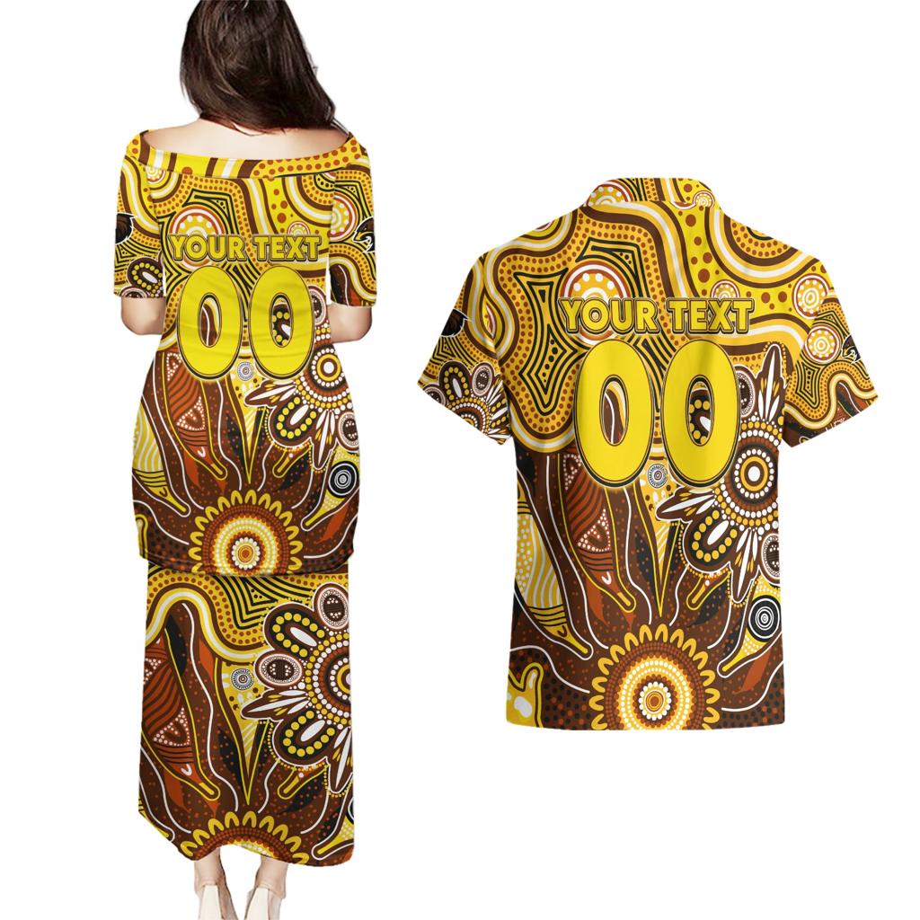 Personalised Hawks NAIDOC Week 2024 Couples Matching Puletasi and Hawaiian Shirt Aussie Aboriginal Art