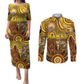Personalised Hawks NAIDOC Week 2024 Couples Matching Puletasi and Long Sleeve Button Shirt Aussie Aboriginal Art