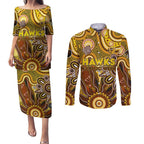 Personalised Hawks NAIDOC Week 2024 Couples Matching Puletasi and Long Sleeve Button Shirt Aussie Aboriginal Art
