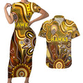 Personalised Hawks NAIDOC Week 2024 Couples Matching Short Sleeve Bodycon Dress and Hawaiian Shirt Aussie Aboriginal Art