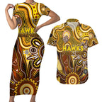 Personalised Hawks NAIDOC Week 2024 Couples Matching Short Sleeve Bodycon Dress and Hawaiian Shirt Aussie Aboriginal Art