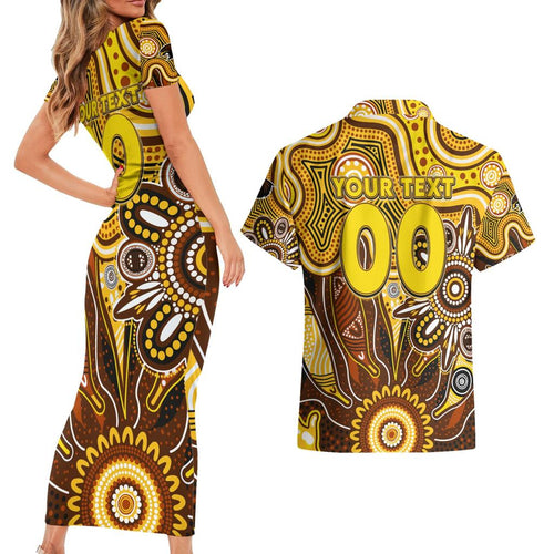 Personalised Hawks NAIDOC Week 2024 Couples Matching Short Sleeve Bodycon Dress and Hawaiian Shirt Aussie Aboriginal Art