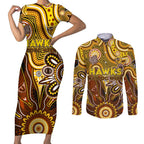 Personalised Hawks NAIDOC Week 2024 Couples Matching Short Sleeve Bodycon Dress and Long Sleeve Button Shirt Aussie Aboriginal Art