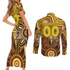Personalised Hawks NAIDOC Week 2024 Couples Matching Short Sleeve Bodycon Dress and Long Sleeve Button Shirt Aussie Aboriginal Art