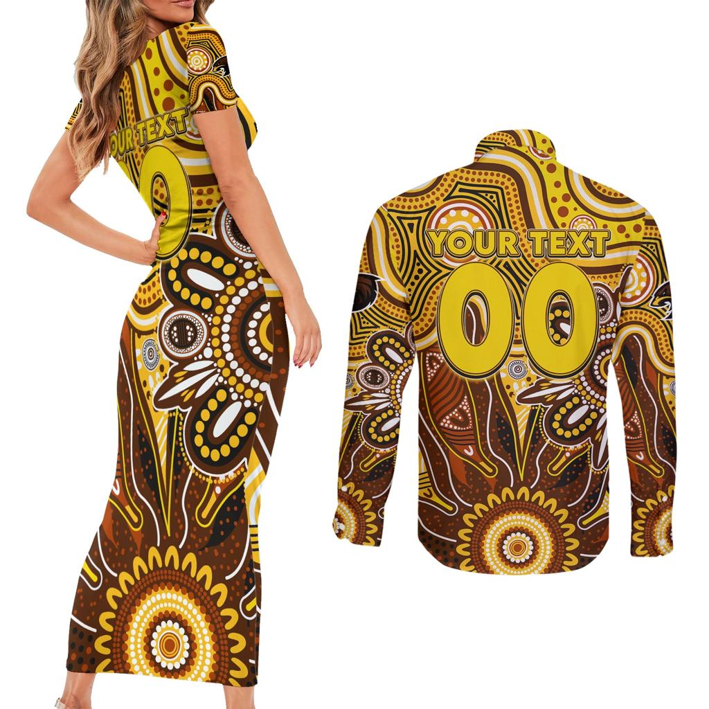 Personalised Hawks NAIDOC Week 2024 Couples Matching Short Sleeve Bodycon Dress and Long Sleeve Button Shirt Aussie Aboriginal Art