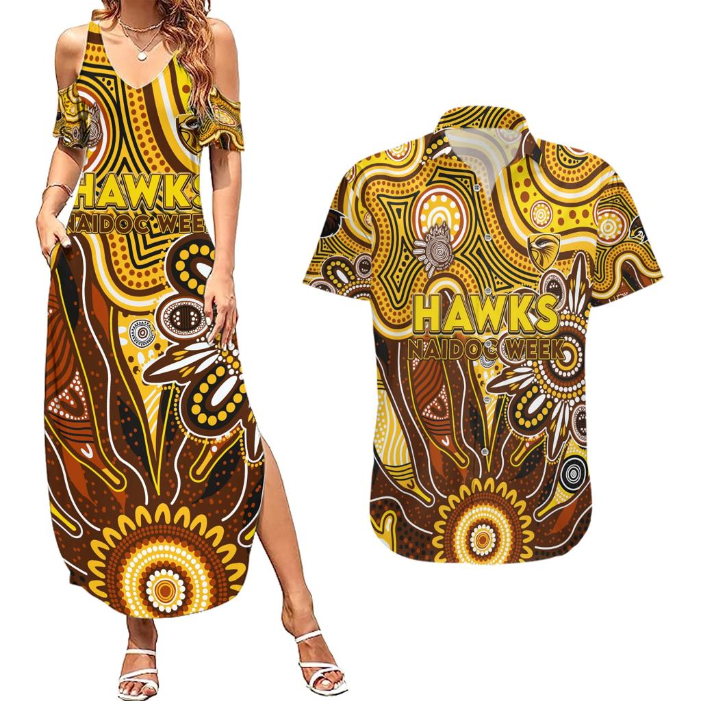 Personalised Hawks NAIDOC Week 2024 Couples Matching Summer Maxi Dress and Hawaiian Shirt Aussie Aboriginal Art