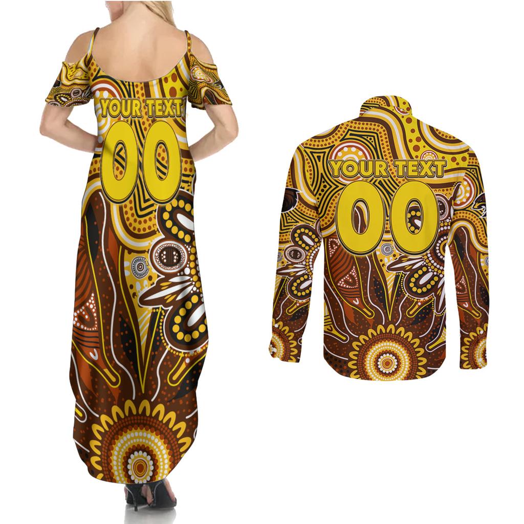 Personalised Hawks NAIDOC Week 2024 Couples Matching Summer Maxi Dress and Long Sleeve Button Shirt Aussie Aboriginal Art