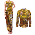 Personalised Hawks NAIDOC Week 2024 Couples Matching Tank Maxi Dress and Long Sleeve Button Shirt Aussie Aboriginal Art