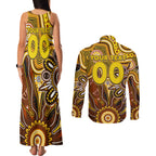 Personalised Hawks NAIDOC Week 2024 Couples Matching Tank Maxi Dress and Long Sleeve Button Shirt Aussie Aboriginal Art