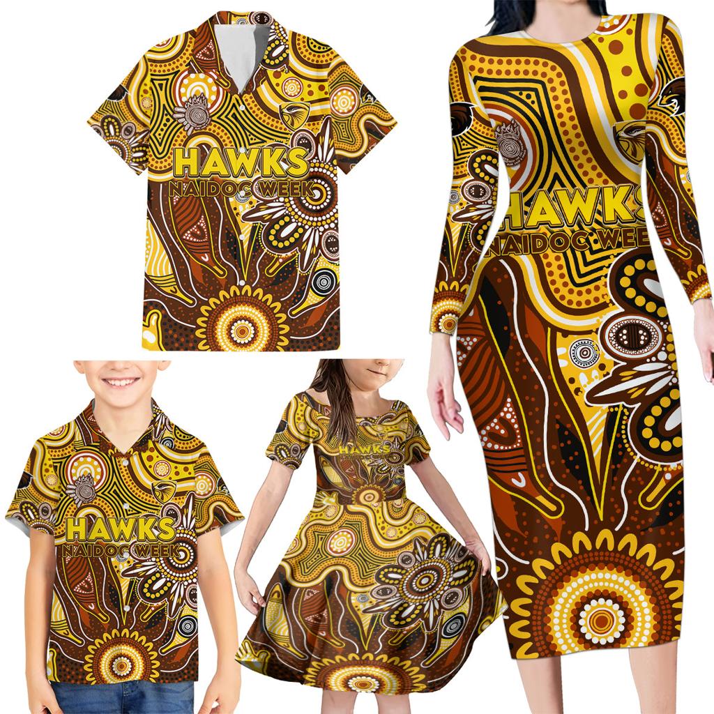 Personalised Hawks NAIDOC Week 2024 Family Matching Long Sleeve Bodycon Dress and Hawaiian Shirt Aussie Aboriginal Art