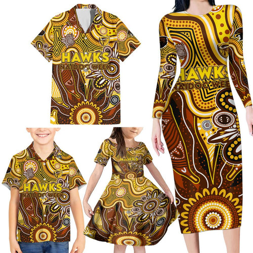 Personalised Hawks NAIDOC Week 2024 Family Matching Long Sleeve Bodycon Dress and Hawaiian Shirt Aussie Aboriginal Art
