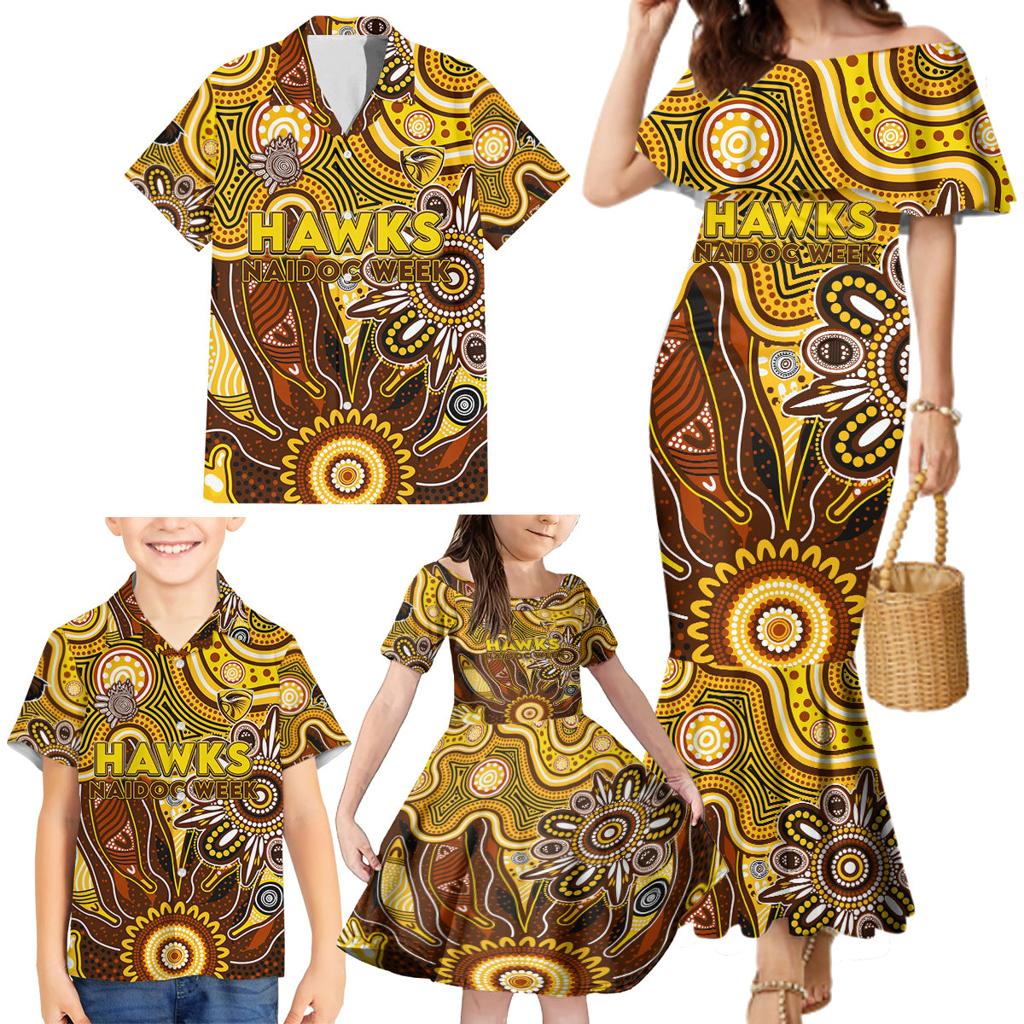 Personalised Hawks NAIDOC Week 2024 Family Matching Mermaid Dress and Hawaiian Shirt Aussie Aboriginal Art