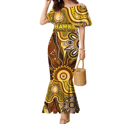 Personalised Hawks NAIDOC Week 2024 Family Matching Mermaid Dress and Hawaiian Shirt Aussie Aboriginal Art
