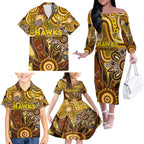 Personalised Hawks NAIDOC Week 2024 Family Matching Off The Shoulder Long Sleeve Dress and Hawaiian Shirt Aussie Aboriginal Art
