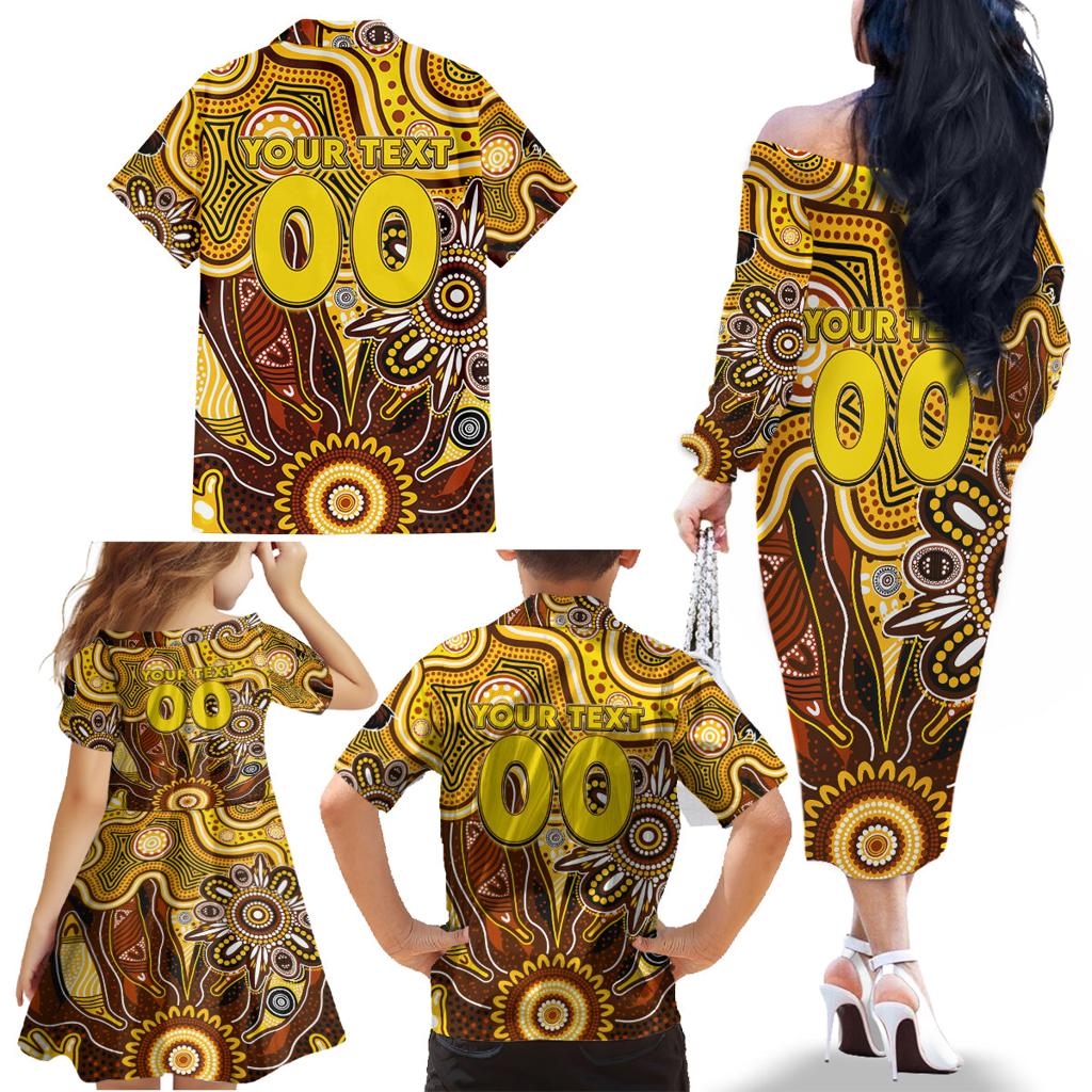 Personalised Hawks NAIDOC Week 2024 Family Matching Off The Shoulder Long Sleeve Dress and Hawaiian Shirt Aussie Aboriginal Art