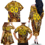 Personalised Hawks NAIDOC Week 2024 Family Matching Off The Shoulder Long Sleeve Dress and Hawaiian Shirt Aussie Aboriginal Art