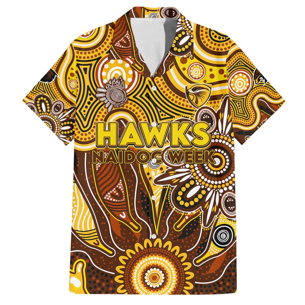 Personalised Hawks NAIDOC Week 2024 Family Matching Off The Shoulder Long Sleeve Dress and Hawaiian Shirt Aussie Aboriginal Art