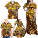 Personalised Hawks NAIDOC Week 2024 Family Matching Off Shoulder Maxi Dress and Hawaiian Shirt Aussie Aboriginal Art