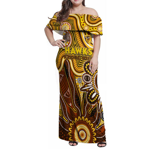 Personalised Hawks NAIDOC Week 2024 Family Matching Off Shoulder Maxi Dress and Hawaiian Shirt Aussie Aboriginal Art