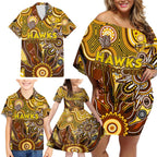 Personalised Hawks NAIDOC Week 2024 Family Matching Off Shoulder Short Dress and Hawaiian Shirt Aussie Aboriginal Art