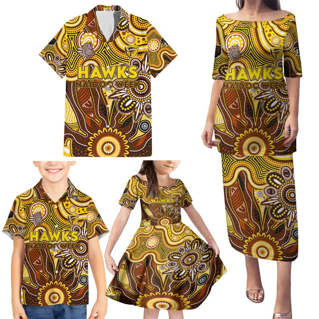 Personalised Hawks NAIDOC Week 2024 Family Matching Puletasi and Hawaiian Shirt Aussie Aboriginal Art