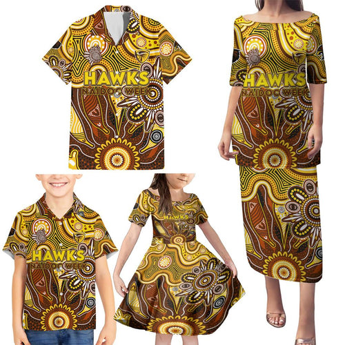 Personalised Hawks NAIDOC Week 2024 Family Matching Puletasi and Hawaiian Shirt Aussie Aboriginal Art