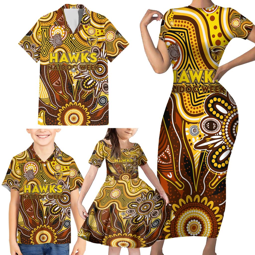 Personalised Hawks NAIDOC Week 2024 Family Matching Short Sleeve Bodycon Dress and Hawaiian Shirt Aussie Aboriginal Art