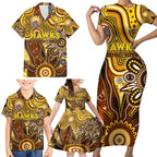 Personalised Hawks NAIDOC Week 2024 Family Matching Short Sleeve Bodycon Dress and Hawaiian Shirt Aussie Aboriginal Art