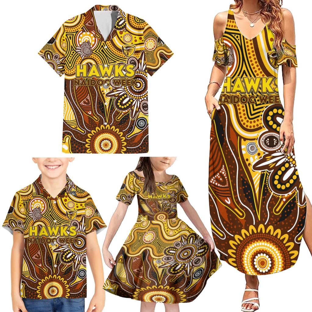Personalised Hawks NAIDOC Week 2024 Family Matching Summer Maxi Dress and Hawaiian Shirt Aussie Aboriginal Art