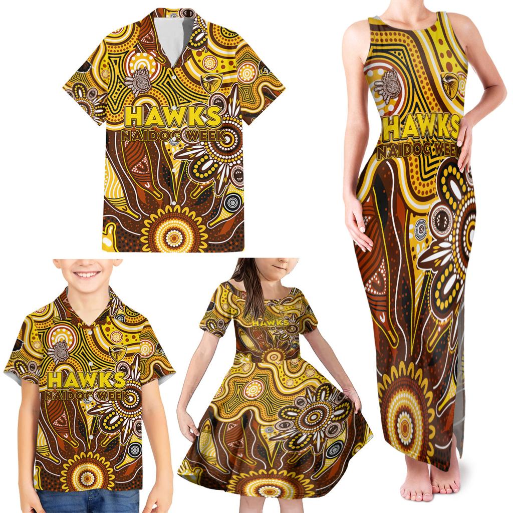 Personalised Hawks NAIDOC Week 2024 Family Matching Tank Maxi Dress and Hawaiian Shirt Aussie Aboriginal Art