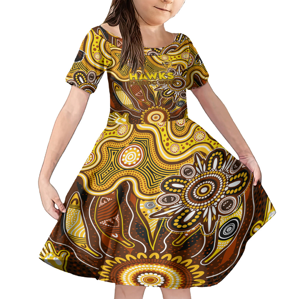 Personalised Hawks NAIDOC Week 2024 Kid Short Sleeve Dress Aussie Aboriginal Art
