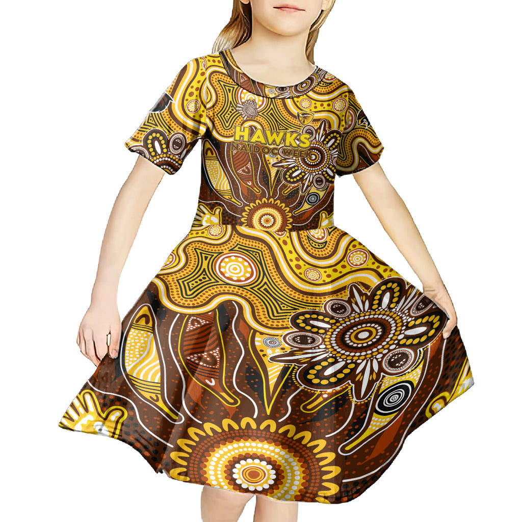 Personalised Hawks NAIDOC Week 2024 Kid Short Sleeve Dress Aussie Aboriginal Art