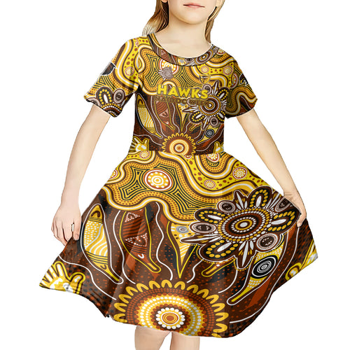 Personalised Hawks NAIDOC Week 2024 Kid Short Sleeve Dress Aussie Aboriginal Art