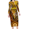 Personalised Hawks NAIDOC Week 2024 Long Sleeve Bodycon Dress Aussie Aboriginal Art