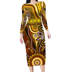 Personalised Hawks NAIDOC Week 2024 Long Sleeve Bodycon Dress Aussie Aboriginal Art