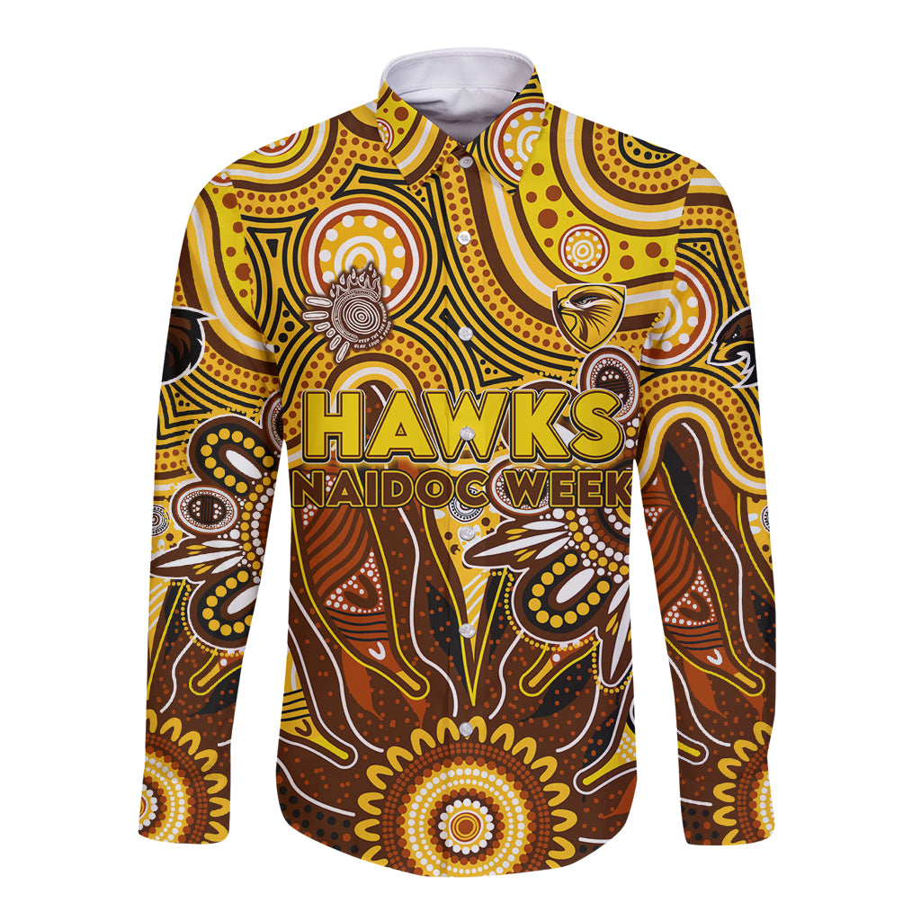 Personalised Hawks NAIDOC Week 2024 Long Sleeve Button Shirt Aussie Aboriginal Art